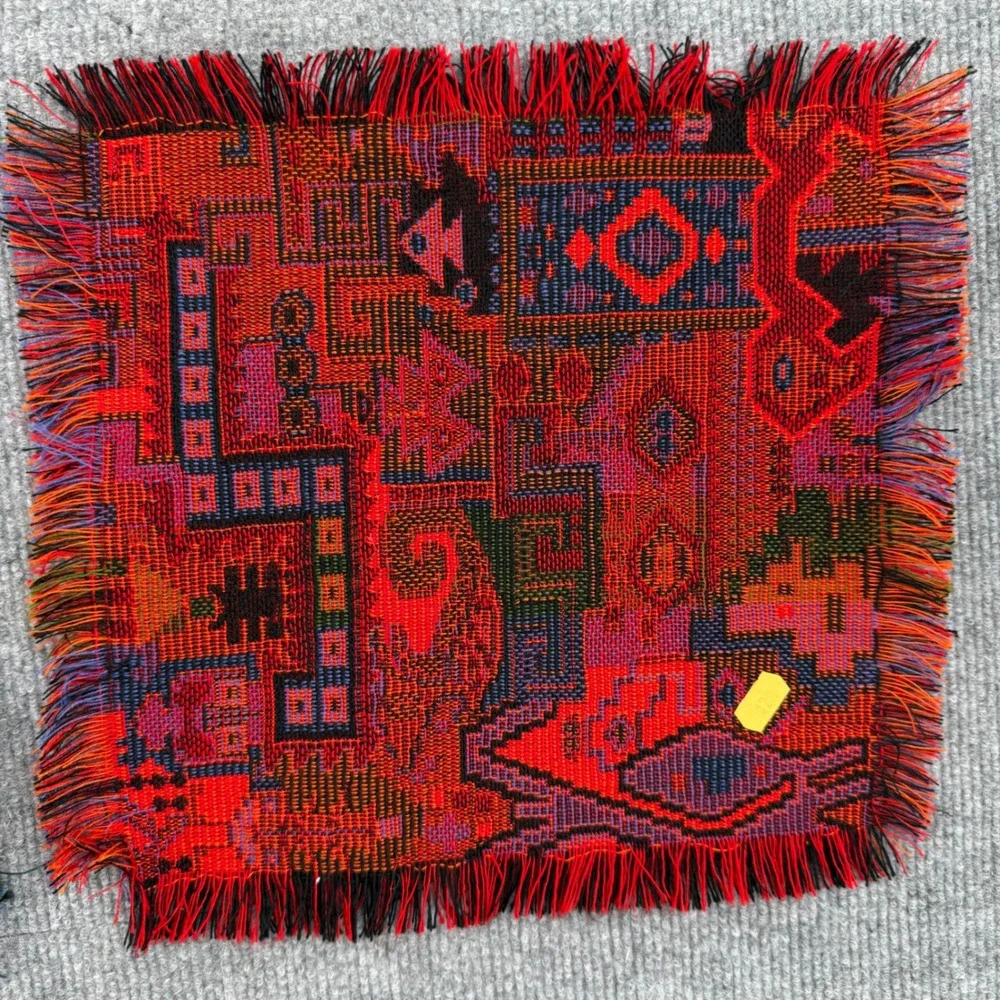Vintage Woven Tapestry Druze Set of 5 Geometric Abstract Fringed Multi-Color